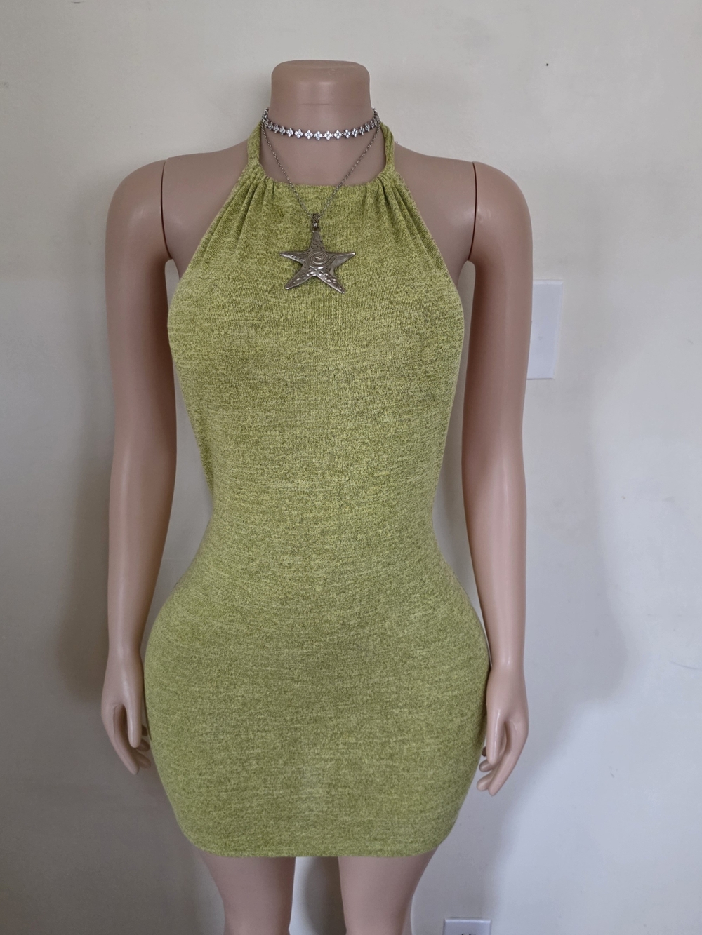 SHEIN Olive Green Halter Bodycon Mini Dress